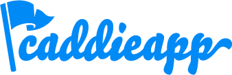 Logo with a blue golf flag followed by the word caddieapp in script